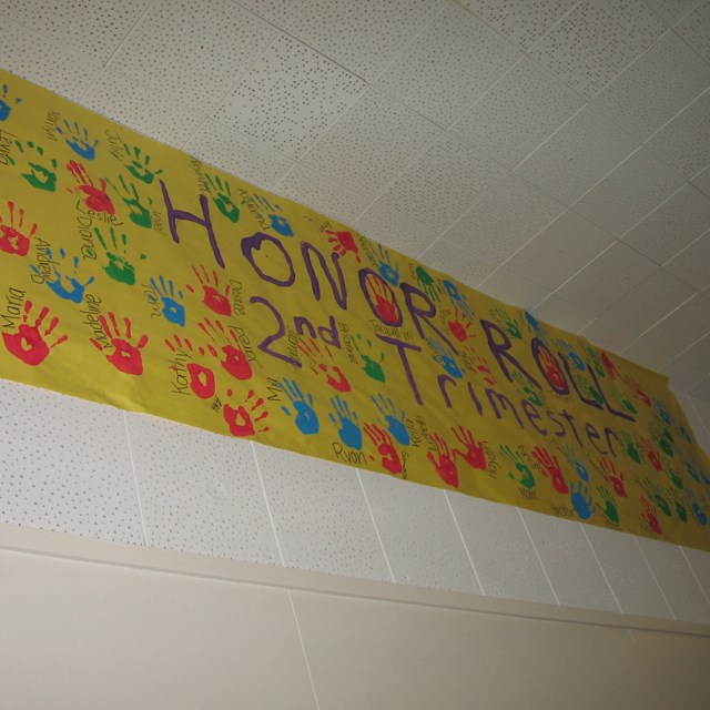 Teachers and staff recognize the hardworking 2nd trimester honor roll students!